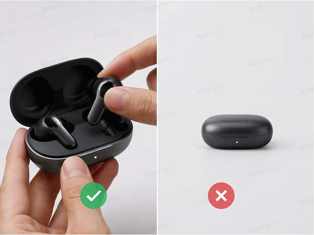 Charging case portability: a case held in one hand compared with a closed case alone