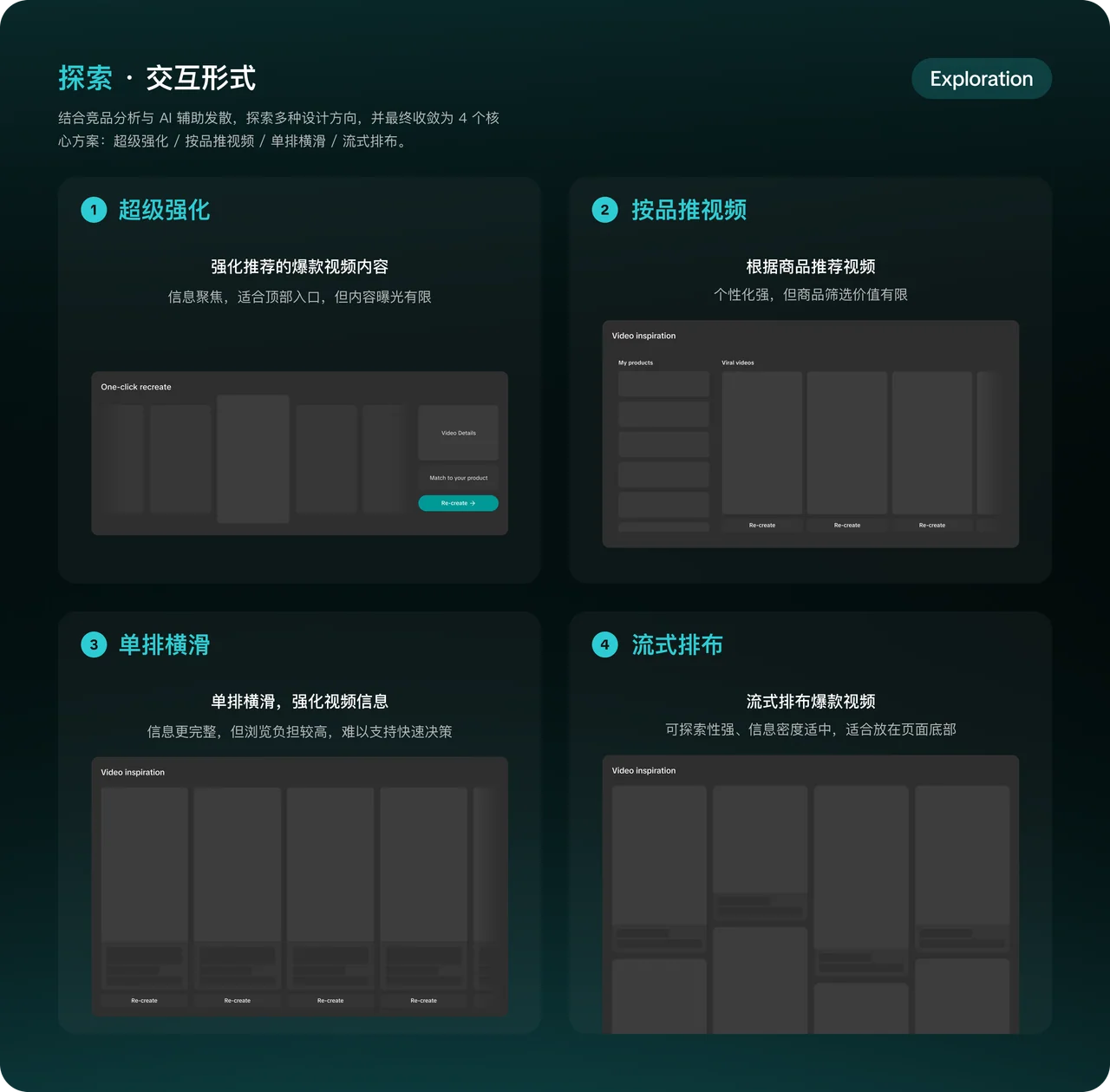 多方案探索:改变形式,比较不同视频内容布局与信息展示方案